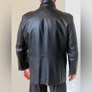 MENS CITY JONES NEW YORK 46R BLACK LEATHER JACKET(LINED)